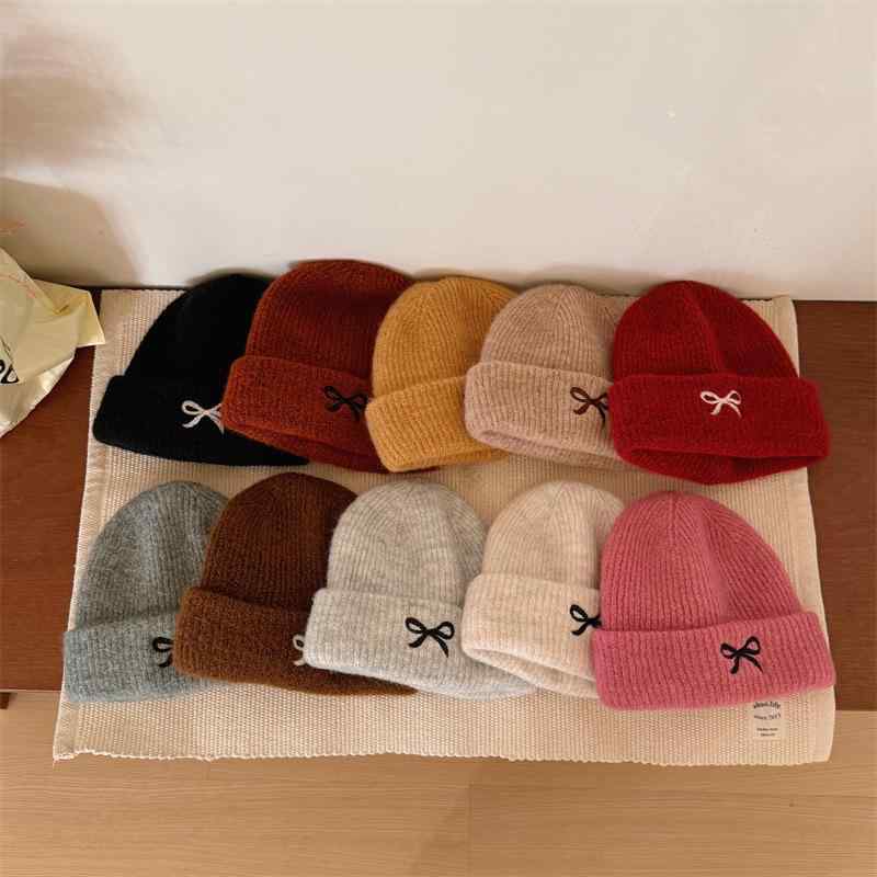 ニット帽 キッズ 女の子 秋冬 蝶結び付き ケーブル編み 防寒 暖かい かわいい 小学生 幼稚園児 4歳 5歳 6歳 7歳 8歳 ブラック ピンク系(4)