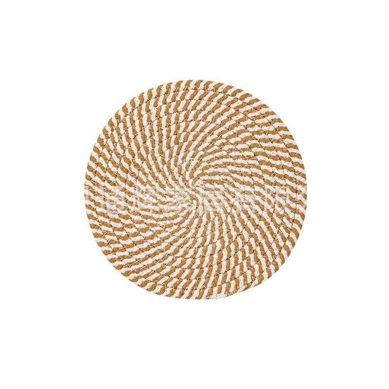 ランチョンマット レディース メンズ 北欧風 コットン リネン コースター 鍋敷き 断熱 プレートマット 家庭用 円形 麻編み 無地 グレー系 ブラウン系 アイボリー