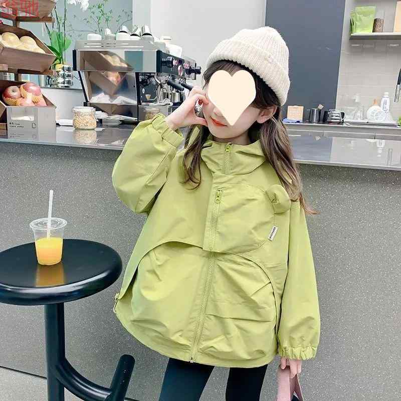 子供服 ジャケット 女の子 春秋 フード付き アウター 普段着 通学着 緑 黄色 ポリエステル