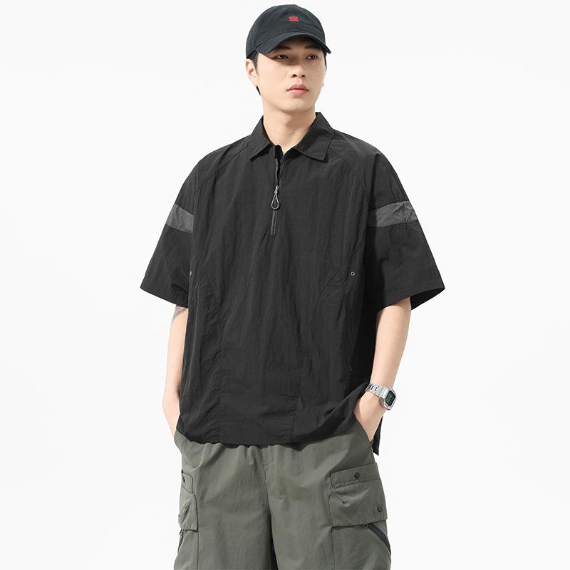 ポロシャツ メンズ 春夏 アウトドア 半袖 Tシャツ 山系 コットン混紡 宽松 無地 トップス カットソー カジュアル