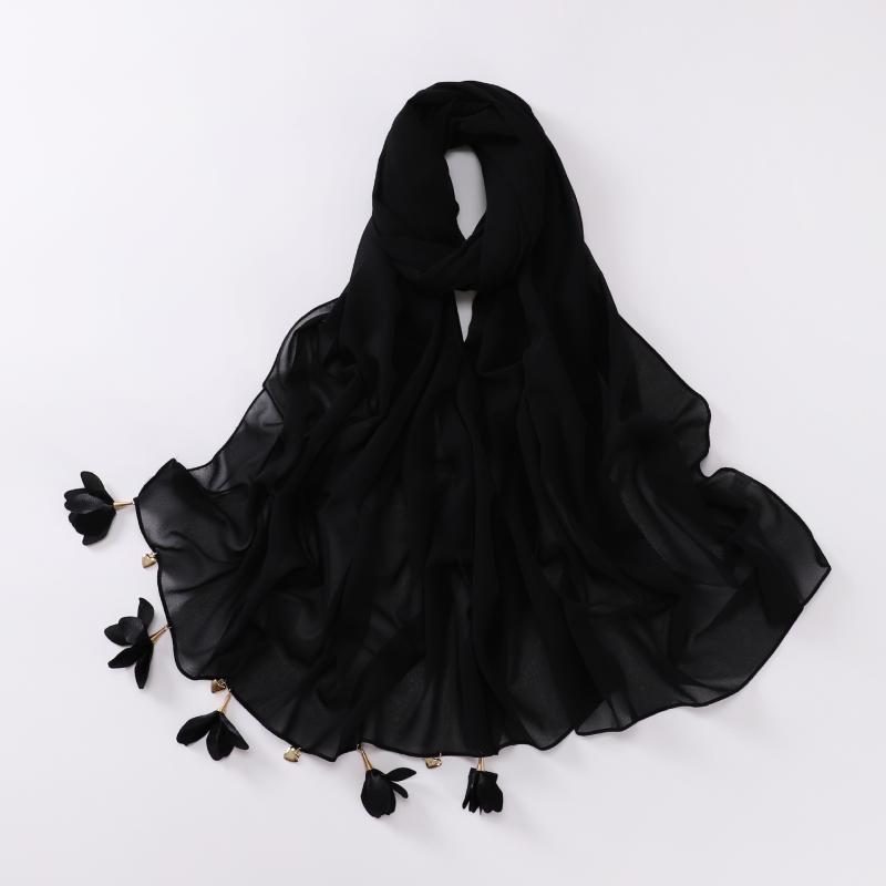 スカーフ レディース 手作り 合金 愛の花柄 ジルコニア 真珠 シフォン 紗 中東風 ヒジャブ 170cm×70cm 紫外線対策 accessorie かわいい