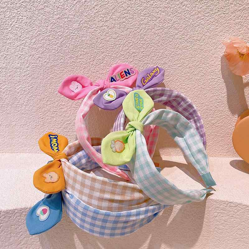 ヘアバンド キッズ 子供用 格子柄 チェック柄 兔耳 うさ耳 カチューシャ リボン パステルカラー アニマルモチーフ かわいい 女の子 髪飾り ヘアアクセサリー