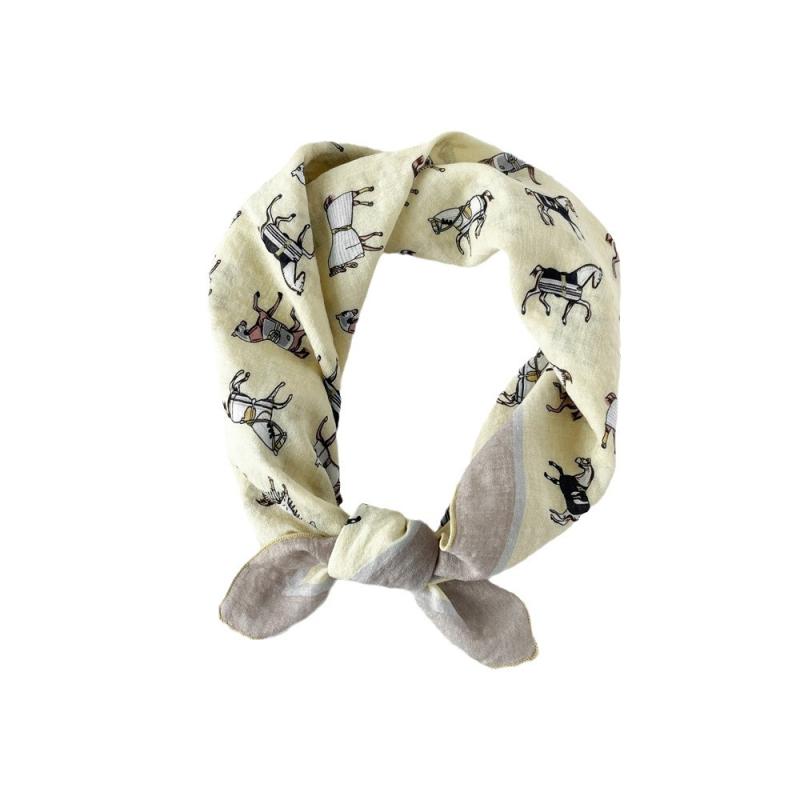 スカーフ レディース 綿 小判 正方形 バッグスカーフ ストール コットン リネン 春夏 秋冬 腰果柄 花柄 ドット アニマル柄 軽量 薄手 UVカット 日焼け対策 首巻き 膝掛け おしゃれ かわいい