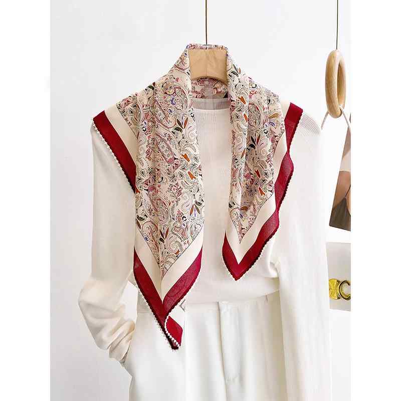 スカーフ レディース 春夏 シルクツイル 腰果柄 花柄 正方形 絹 ショール ストール エレガント ビジネス 通勤 プレゼント