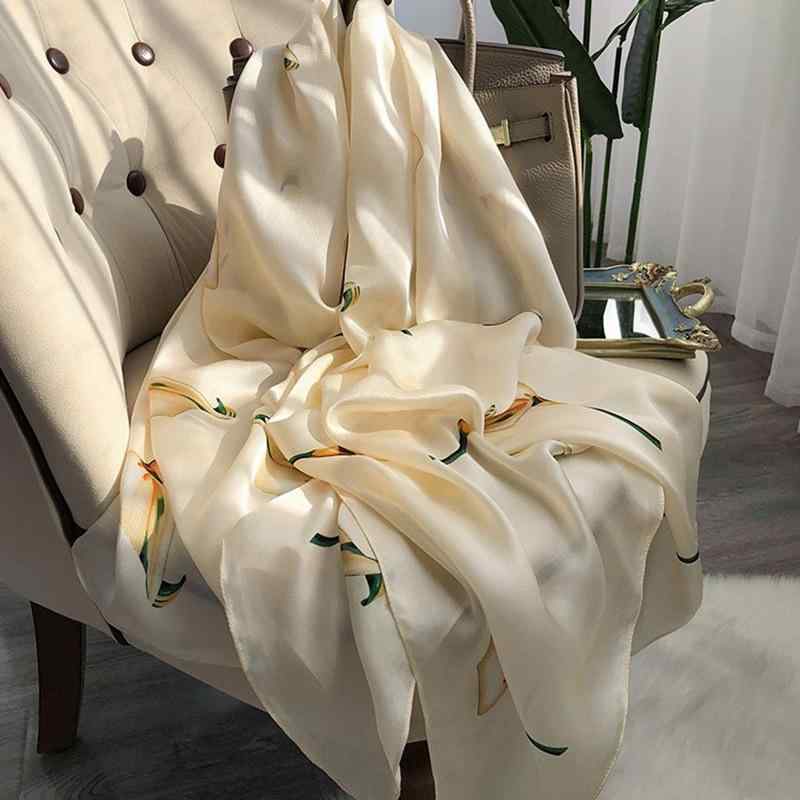 ストール レディース シルク100% 桑蚕丝 春夏 秋冬 UVカット 日焼け防止 馬蹄莲 花柄 ショール 薄手 軽量 百搭 180cm 65cm イエロー ピンク ブルー