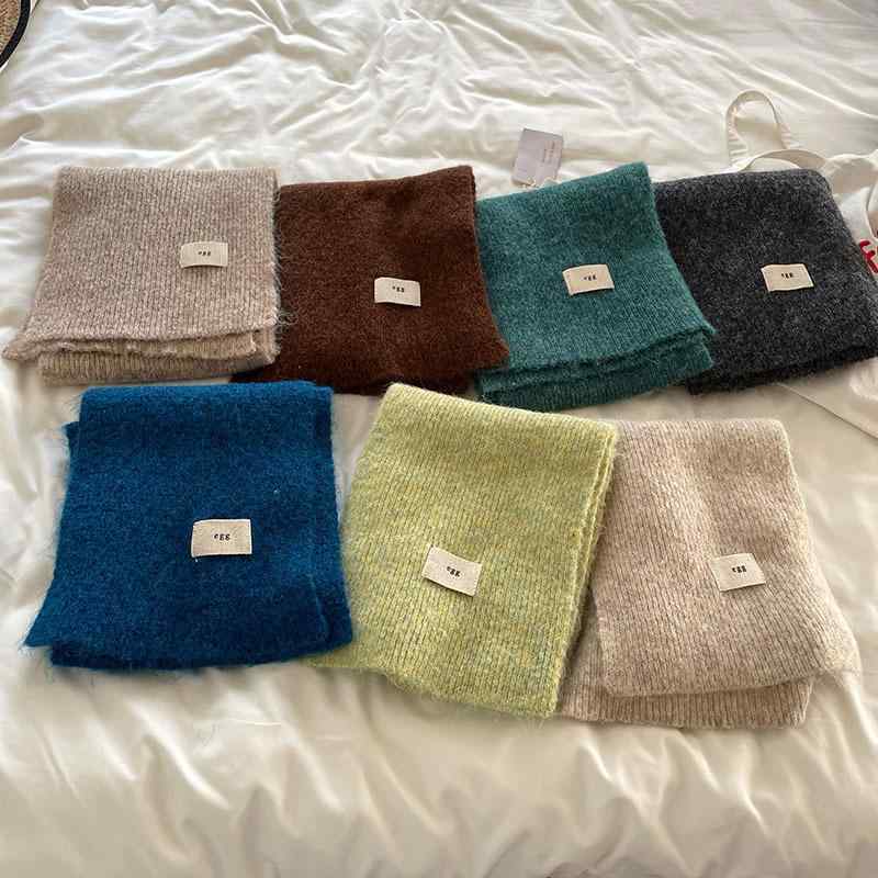 For Women - マフラー レディース ウール混紡 秋冬 ニット 無地 暖かい 厚手 防寒 ベージュ系 ブルー系 グリーン系 ブラック系 ブラウン系