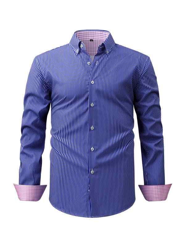 シャツ メンズ 長袖 カジュアル ストライプ柄 40代 50代 ビジネス 伸縮性 ポリエステル 洗える 四季 深..