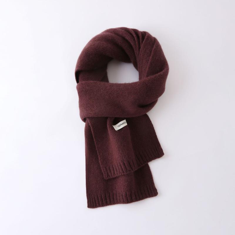 マフラー レディース 秋冬 ニット 韓国風 ウール 100% 暖かい 学生 無地 白 ベージュ キャメル ブラウン カーキ ローズ レッド ブルー ブラック グレー オフホワイト カジュアル