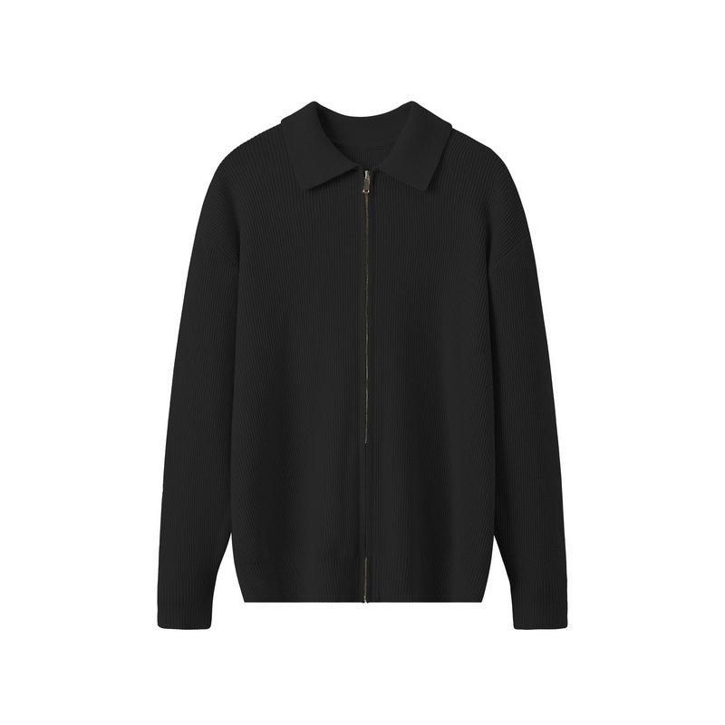 カーディガン メンズ ニット カーディガン 秋冬 長袖 暖かい ウール混 リブ 襟付き ジップアップ 無地 トップス 羽織り ブラック カーキグリーン グレージュ