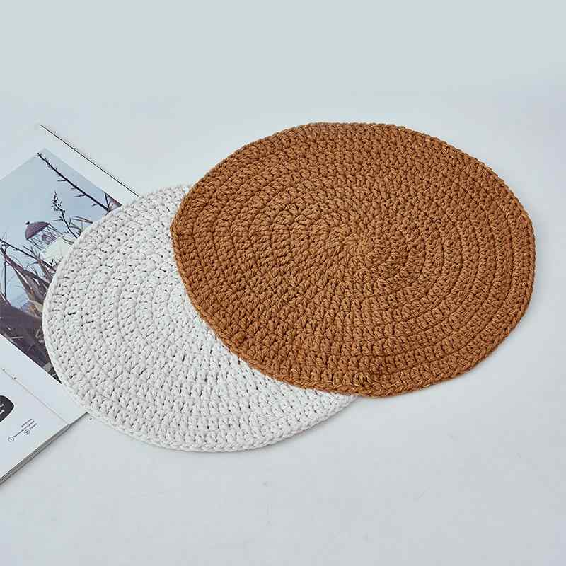 テーブル用品 コースター 北欧風 手編み 円形 断熱マット 綿 ピンク ホワイト イエロー ブルー ブラウン 滑り止め おしゃれ かわいい