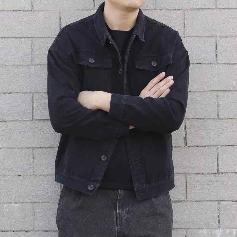 ジャケット メンズ ゆるめ 長袖 アウター 青年 カジュアル 秋 新型 無地 文芸風 シングルブレスト 黒 綿 ポリエステル