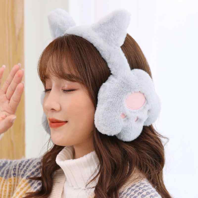 イヤーマフ レディース キッズ 冬用 暖かい 防寒 うさぎ耳 かわいい カートゥーン 後ろ掛け ピンク ホ..
