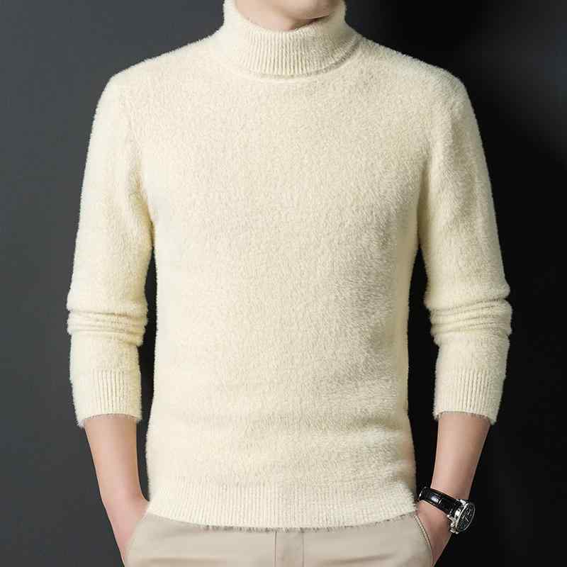 ニット メンズ 厚手 高襟 セーター 秋冬 防寒 スリム 長袖 トップス 男性用 カシミヤタッチ ブラック ピンク系