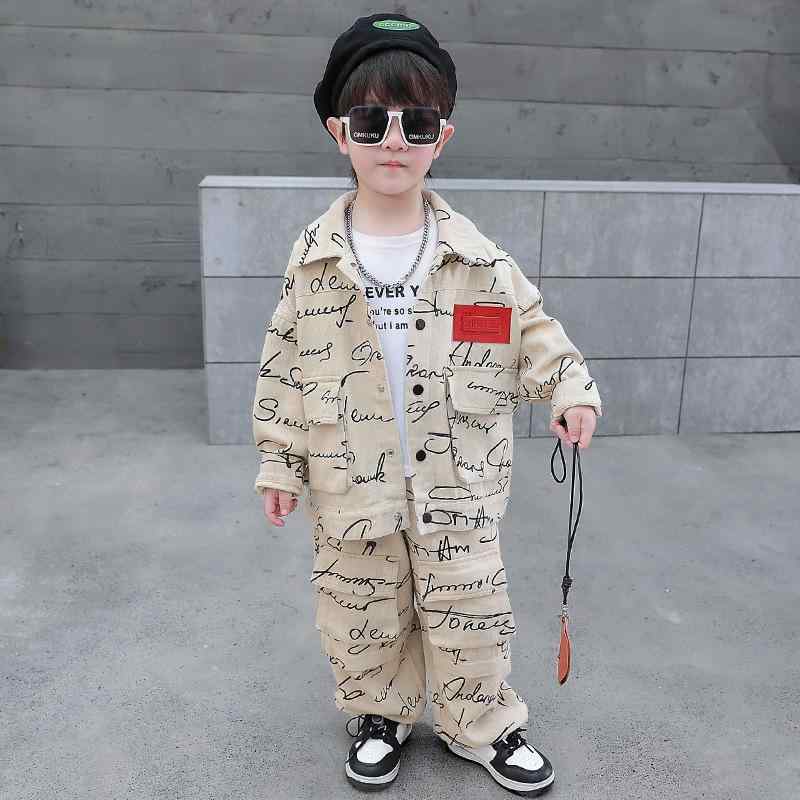 キッズ パンツ セットアップ 男の子 春秋 水洗綿 長袖 2点セット カジュアル カーキ色 90cm 100cm 110cm 120cm 130cm