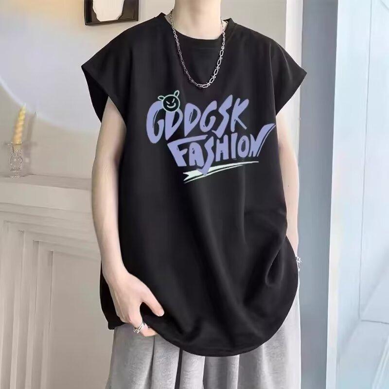 Tシャツ メンズ タンクトップ ビッグシルエット 高街風 ノースリーブ トップス 接触冷感 部屋着 ルームウェア ポリエステル ブラック ..