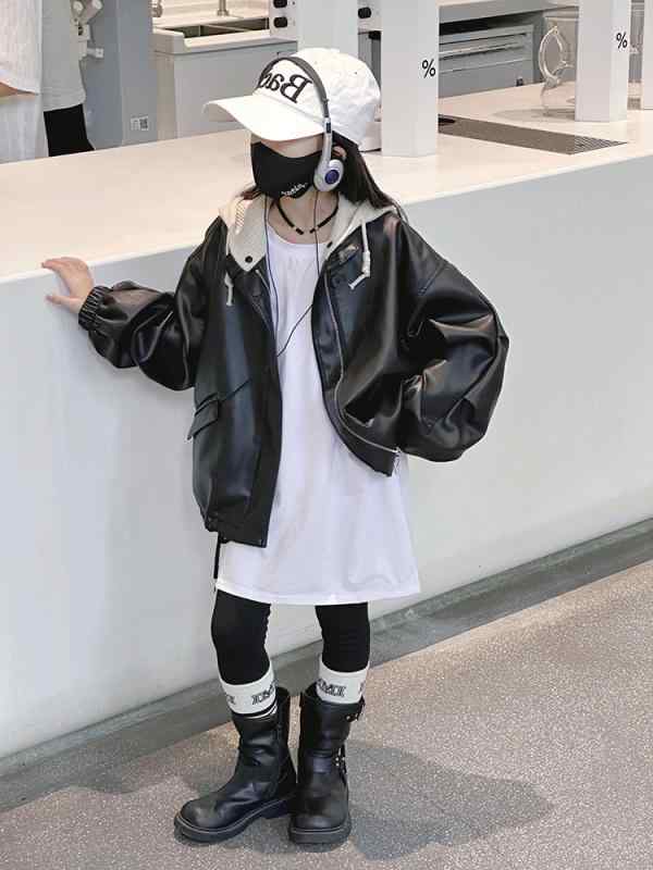 子供服 ジャケット 女の子 春秋 中綿入り アウター フード付き ジャンパー 120cm 130cm 140cm 150cm 160cm 170cm ブラック