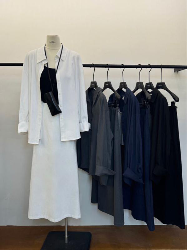 セットアップ レディース 秋冬 韓国風 ブラウス シャツ 膝丈スカート 無地 カジュアル きれいめ グレー 紺 白 黒 フリーサイズ