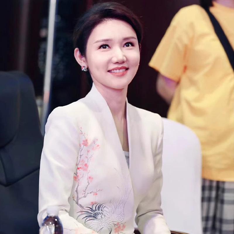 セットアップ レディース チャイナ風プリント柄 スーツパンツ ポリエステル 長袖 テーパードパンツ 通勤着 オフィススタイル