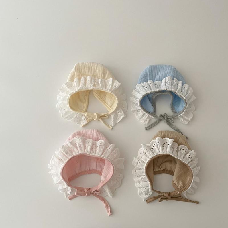ベビー 帽子 春秋 レース フリル プリンセス かわいい 護耳 あご紐付き コットン 柔らかい ニット帽 赤ちゃん 新生児 乳幼児 0歳 1歳 お宮参り 退院祝い