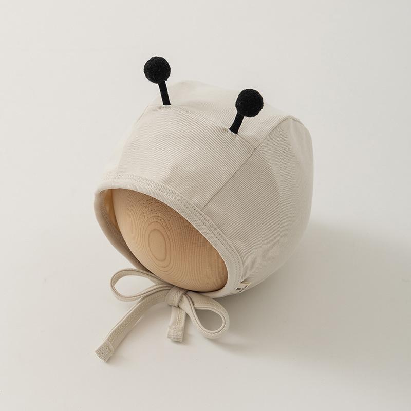 Miscellaneous Goods, Small Goods - ベビー帽子 春秋 かわいい触覚 小さなアンテナ付き 新生児 囟門保護 耳保護 綿混紡 ベージュ系