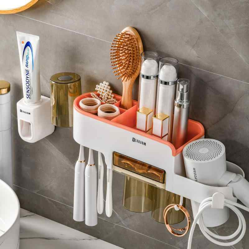 歯ブラシスタンド 壁掛け式 収納 歯ブラシホルダー コップ セット 歯磨き粉スクイーザー グレー ホワイ..