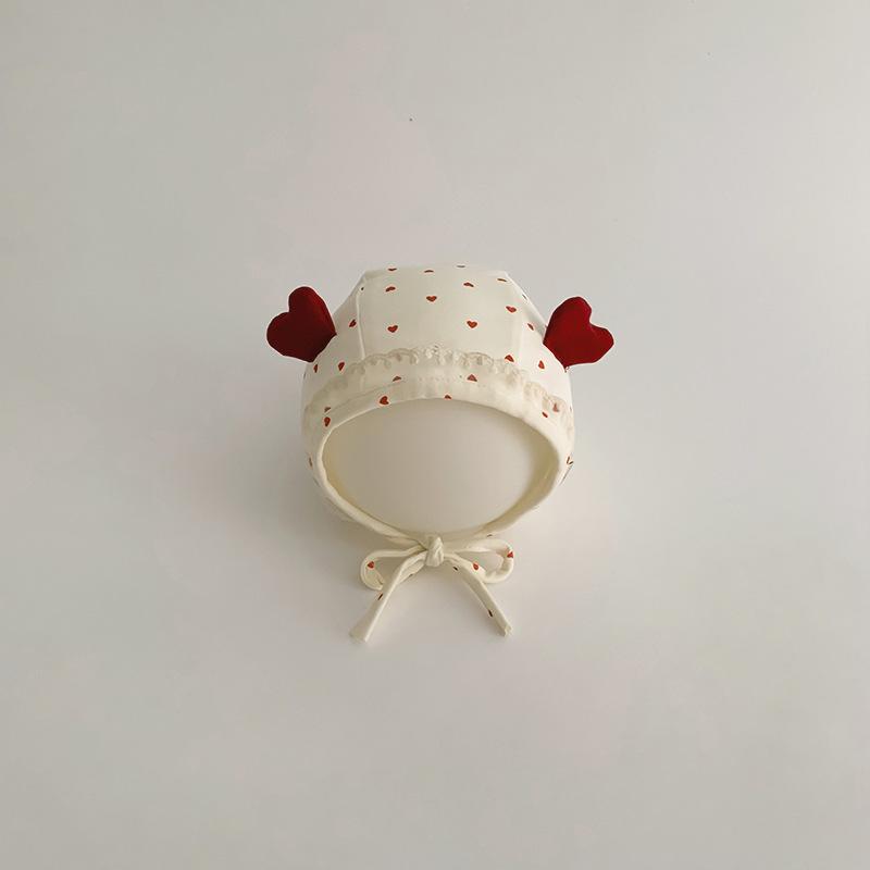 ベビー帽子 春秋 包頭帽 リボン付き 宮廷風 赤ちゃん 新生児 0歳 1歳 6ヶ月 12ヶ月 かわいい 紐付き 綿混紡 通気性 保温 防風 レッド ピンク系 花柄 ドット柄