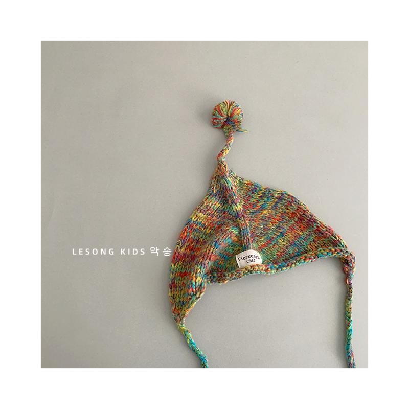 ニット帽 キッズ 子供用 彩色 三角巾付き ネックウォーマー 0歳 1歳 2歳 春秋 防寒 防風 かわいい