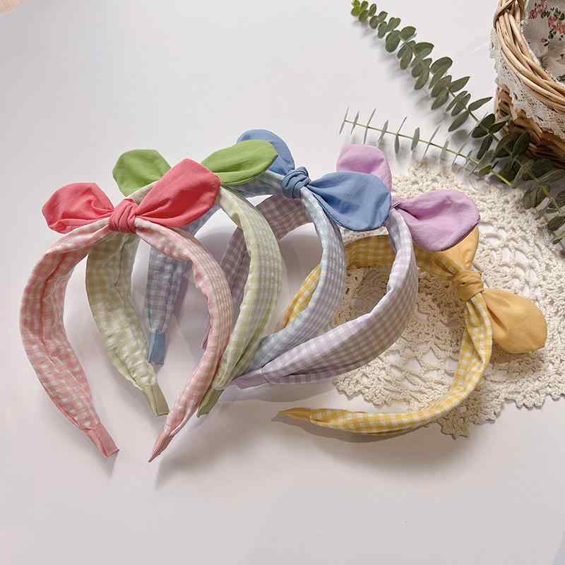 ヘアアクセサリー キッズ 子供用 ヘアバンド パステルカラー 格子柄 幅広 親子 ペア うさ耳 カチューシャ ヘアクリップ かわいい パステル ピンク グリーン イエロー パープル ブルー