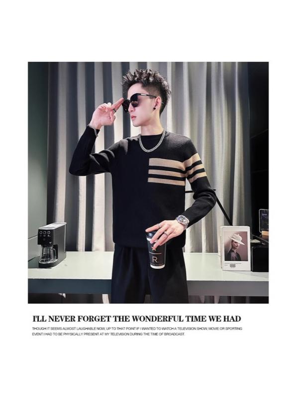 ニット メンズ セーター 秋冬 長袖 クルーネック ボーダー プルオーバー トップス 配色 ゆったり リラックス 韓国風 ファッション 普段使い