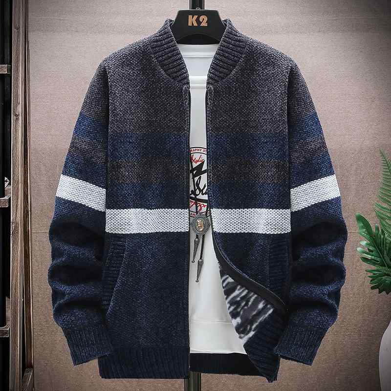 ニット カーディガン メンズ Vネック 長袖 秋冬 ファッション トップス 配色 大サイズ 紺色 黒色 ダークグレー ライトグレー