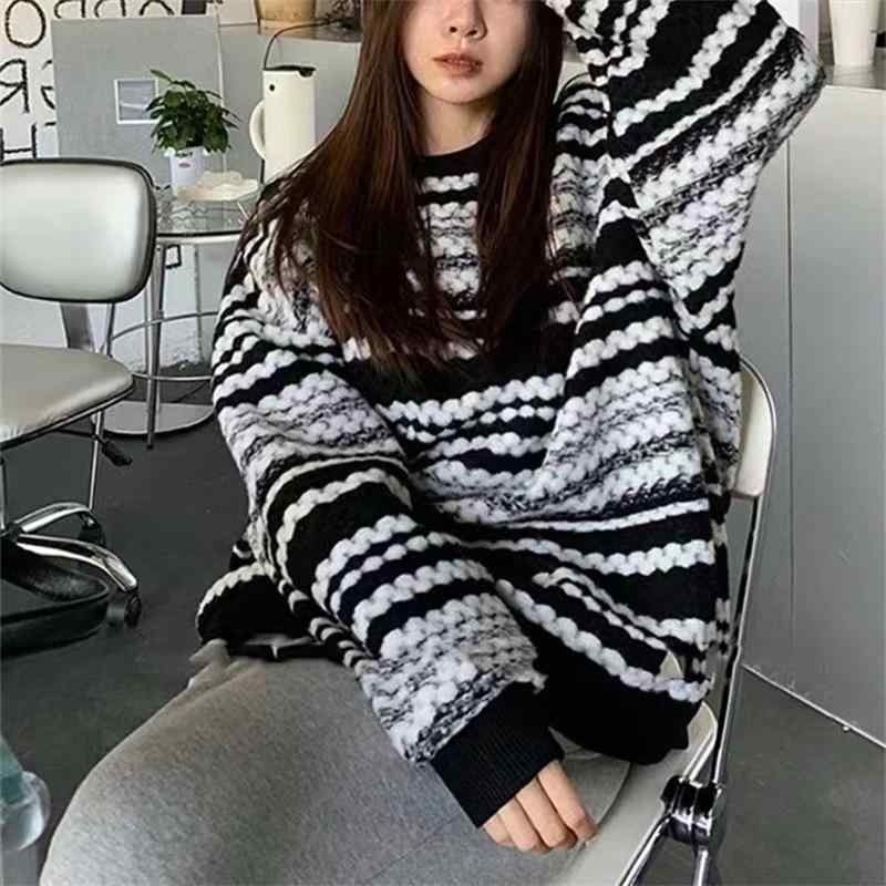 ニット レディース 春秋 ボーダー柄 プルオーバー ゆったり 長袖 トップス 婦人服 ドロップショルダー ラウンドネック 配色 かわいい カジュアル