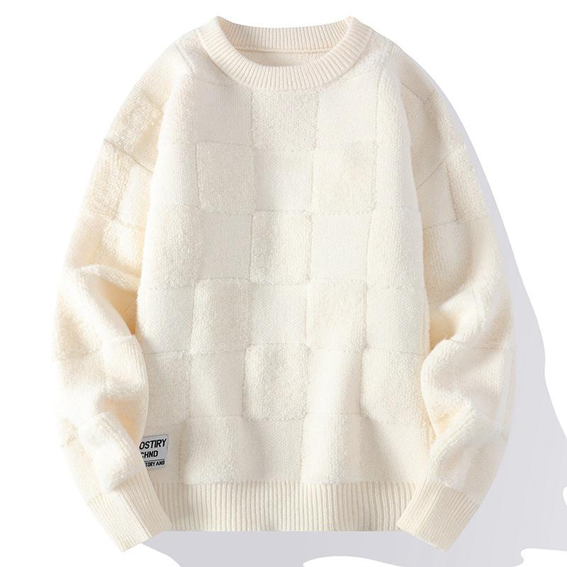 ニット メンズ 秋冬 厚手 防寒 トップス プルオーバー 暖かい 冬服 インナー ケーブルニット 配色 クルーネック セーター