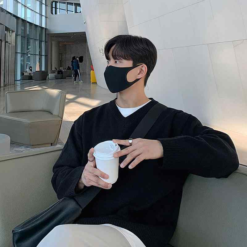 ニット メンズ Vネック 長袖 プルオーバー セーター 秋冬 韓流 灰色 黒色 ゆったり 普段使い