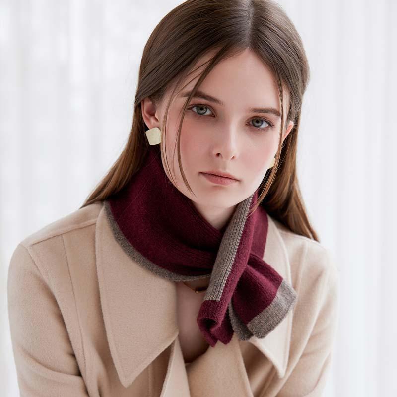 マフラー レディース メンズ バイカラー ニット 保温 ストール 秋冬 幾何学柄 仿羊毛 あったか 柔らか 通勤