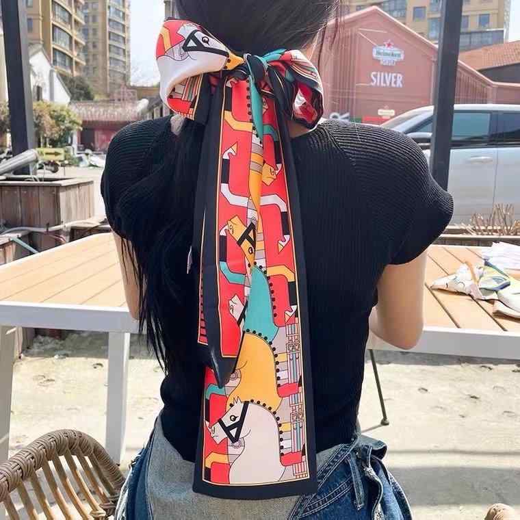 スカーフ レディース 春夏 シルクタッチ 細長スカーフ ファッション小物 ビジネス 通勤 韓国風 アボカ..