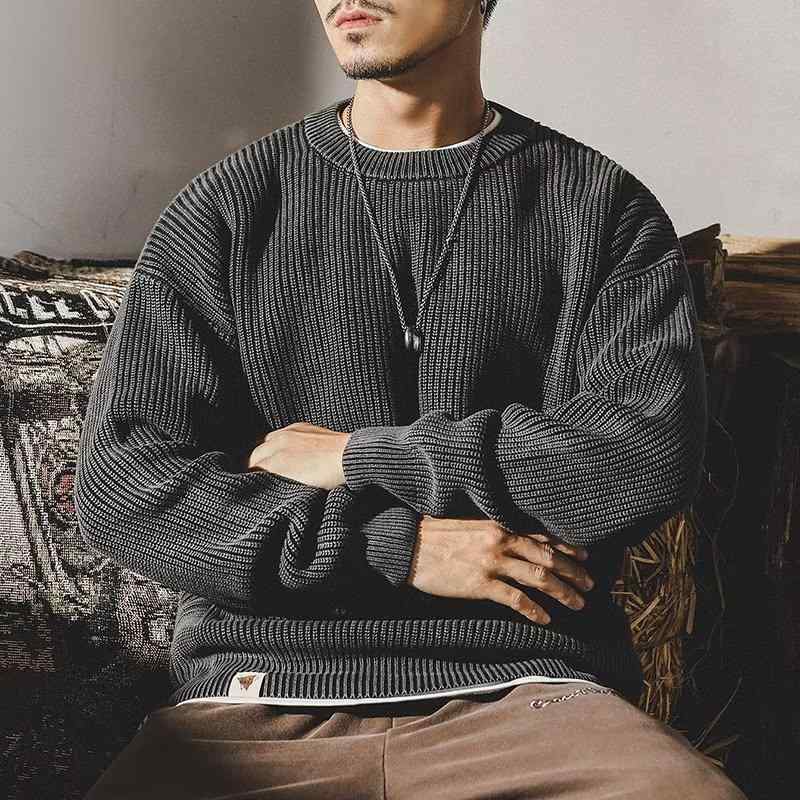 ニット メンズ 厚手 ニットセーター 韓国風 ゆったり 無地 カジュアル トップス 防寒 秋冬 普段使い 部屋着 ポリエステル