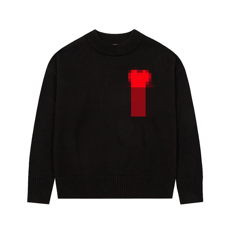 Knit Sweater - ニット メンズ 長袖 丸首 プルオーバー 提花 宽松 ポリエステル トップス 秋冬 かわいい 韓国風 ペアルック 白 黒 カーキ 水色 ピンク系 グリーン