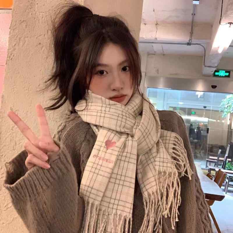 For Women - マフラー レディース 格子柄 秋冬 厚手 かわいい 大判 ストール ショール 防寒 暖か 学生 韓国風 日本風 ポリエステル ガーリー フェミニン