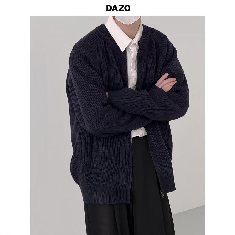 ニットカーディガン メンズ 秋冬 韓国風 長袖 トップス 普段使い カジュアル 部屋着 直筒型 الشباب 紺色 ダークグレー