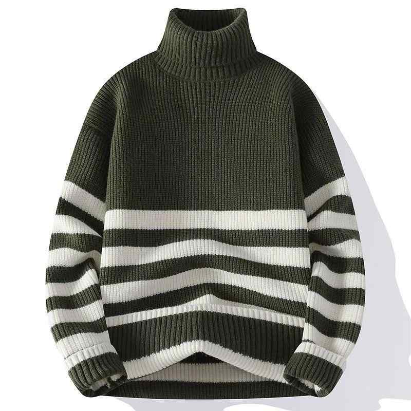 ニット メンズ 条纹 セーター 秋冬 厚手 防寒 ハイネック トップス 学生 カジュアル