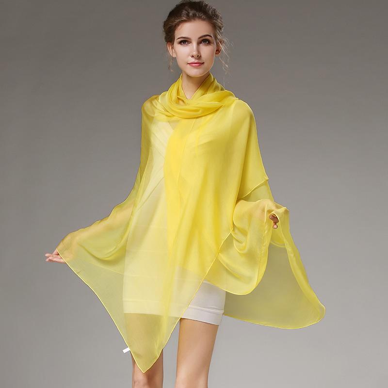 スカーフ レディース 春秋冬 真丝 絹 シルク100% ストール ショール 大判 無地 ロング丈 イエロー 黄色 グリーン 緑 パープル 紫 ブラック 黒 ホワイト 白 レッド 赤 ブルー 青 ピンク グレー 灰色 肌色 180cm×110cm