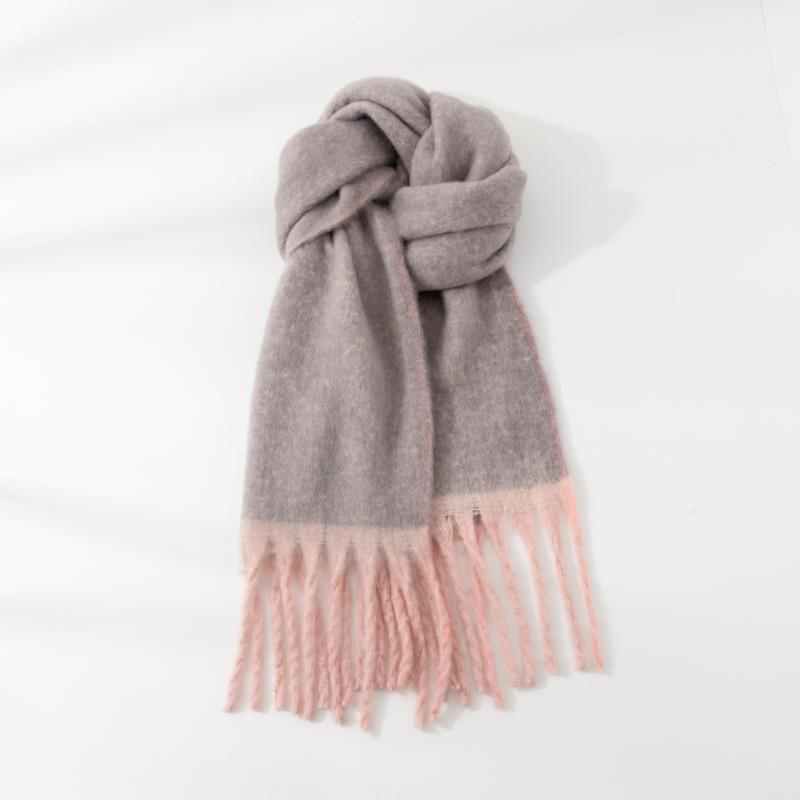 マフラー ストール レディース 秋冬 厚手 ニット 無地 ポリエステル製 暖か ロング丈 ショール 柳条編み グレー