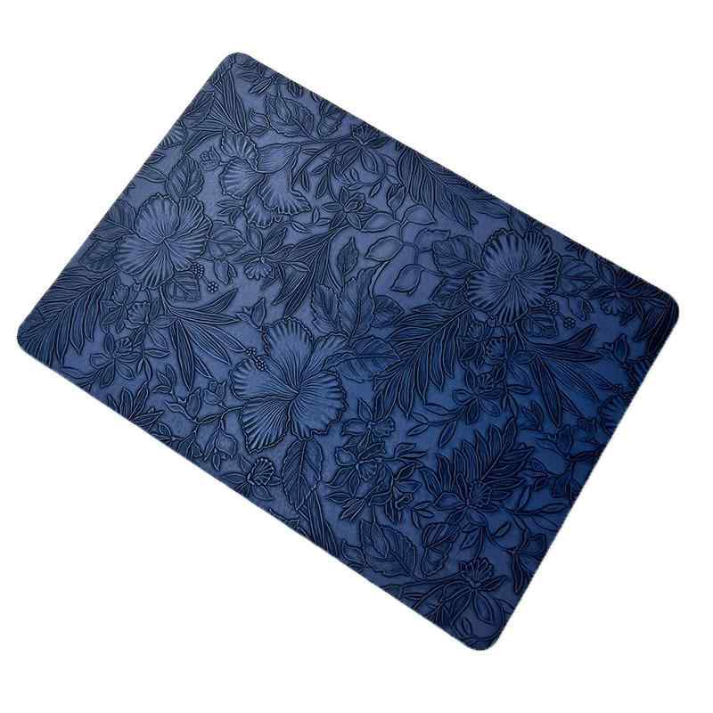ランチョンマット 北欧風 家庭用 レストラン 防水 防油 断熱 花柄 立体 浮き彫り レザー スクエア 43×30cm 墨緑色 緑色 紺色 青色 グレー 泥黄色 黄色 杏色 一等品