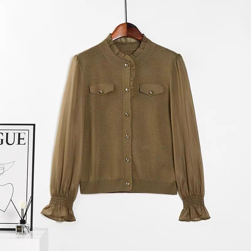 ニット レディース トップス 花柄 レース襟 長袖 プルオーバー ポリエステル ブラック 黒 ベージュ ゆ..