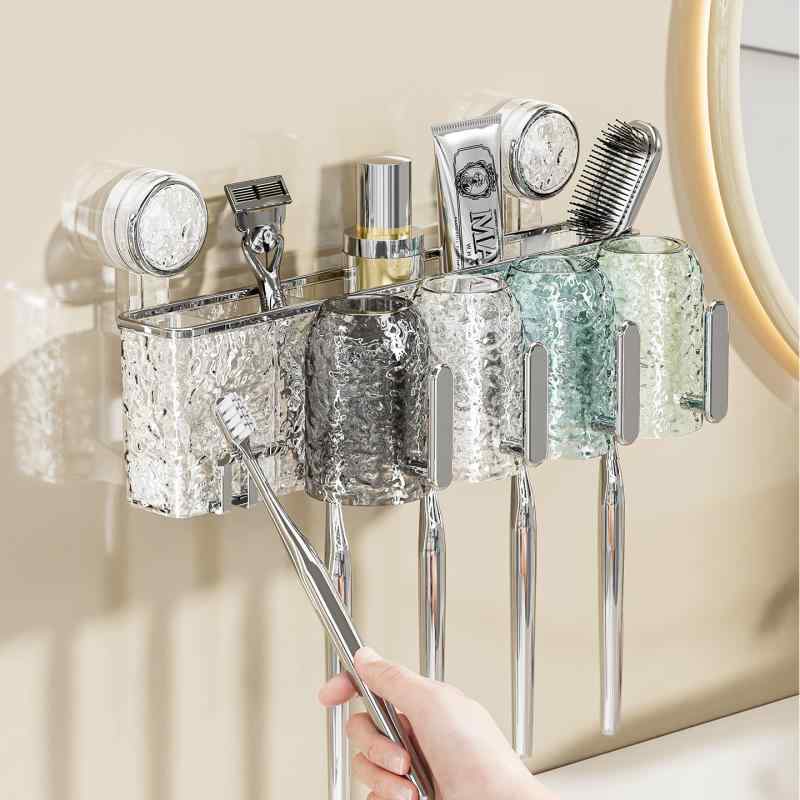 歯ブラシホルダー 吸盤 壁掛け コップ 歯磨き粉 収納 浴室 洗面所 歯ブラシ立て 防塵