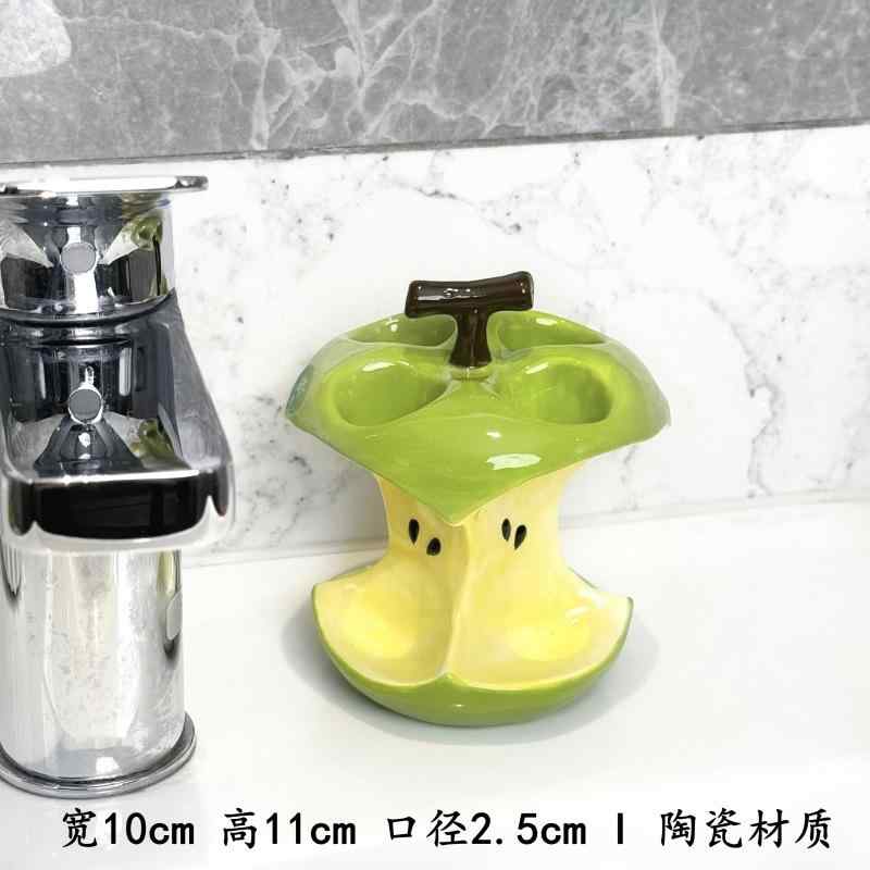 歯ブラシスタンド レディース メンズ 兼用 リンゴ 陶器製 電動歯ブラシ 歯磨き粉 収納 洗面所 浴室 ラ..