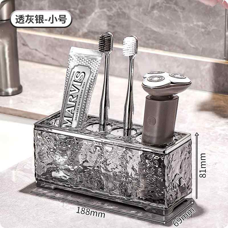 歯ブラシスタンド 歯磨き粉ホルダー 洗面台収納 金属製 4本 6本 透明 シルバー グレー 歯ブラシホルダー