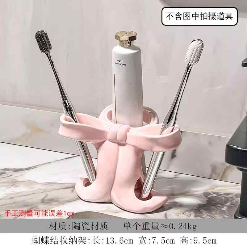歯ブラシスタンド 歯ブラシホルダー 洗面所 収納 陶器製 かわいい おしゃれ 化粧ブラシ ペン立て ピンク イエロー 2