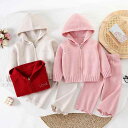 子供用セーター セットアップ 女の子 ニット カーディガン ロングパンツ 韓国風 ベビー服 秋冬 ピンク系