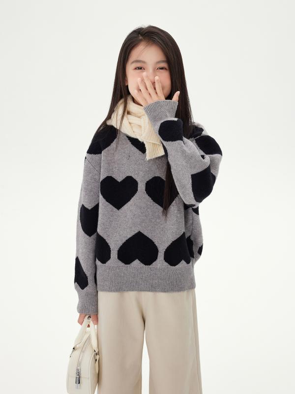 ・対象: 女の子・生地加工: ソフト加工・スタイル: 韓国風・対象年齢: 中・高学年（8歳以上、140cm以上）・シーズン: 冬、秋・糸の太さ: 普通・厚さ: 厚手・袖丈: 長袖・留め具: プルオーバー・柄: その他・実物写真: モデル着用写真・安全レベル: B・メイン素材: ポリエステル95%・ネックライン: ラウンドネック・フード: なし・色: ライトグレー・対応身長: 120cm、130cm、140cm、150cm、160cm、170cm・種類: 子供用セーター・その他: 主要部分の糸くず処理済み